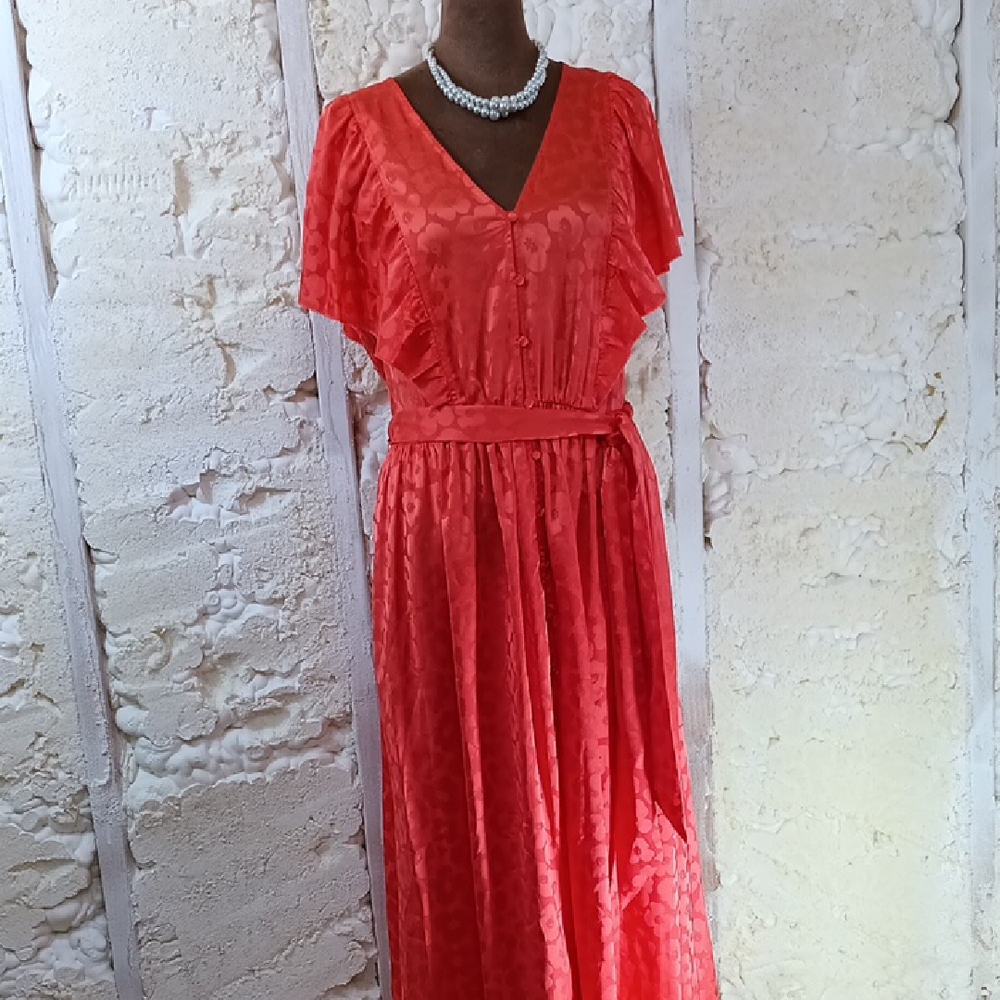 Kate Spade NWT Coral Jacquard Maxi Dress Flutter Sleeve V-Neck Size 10